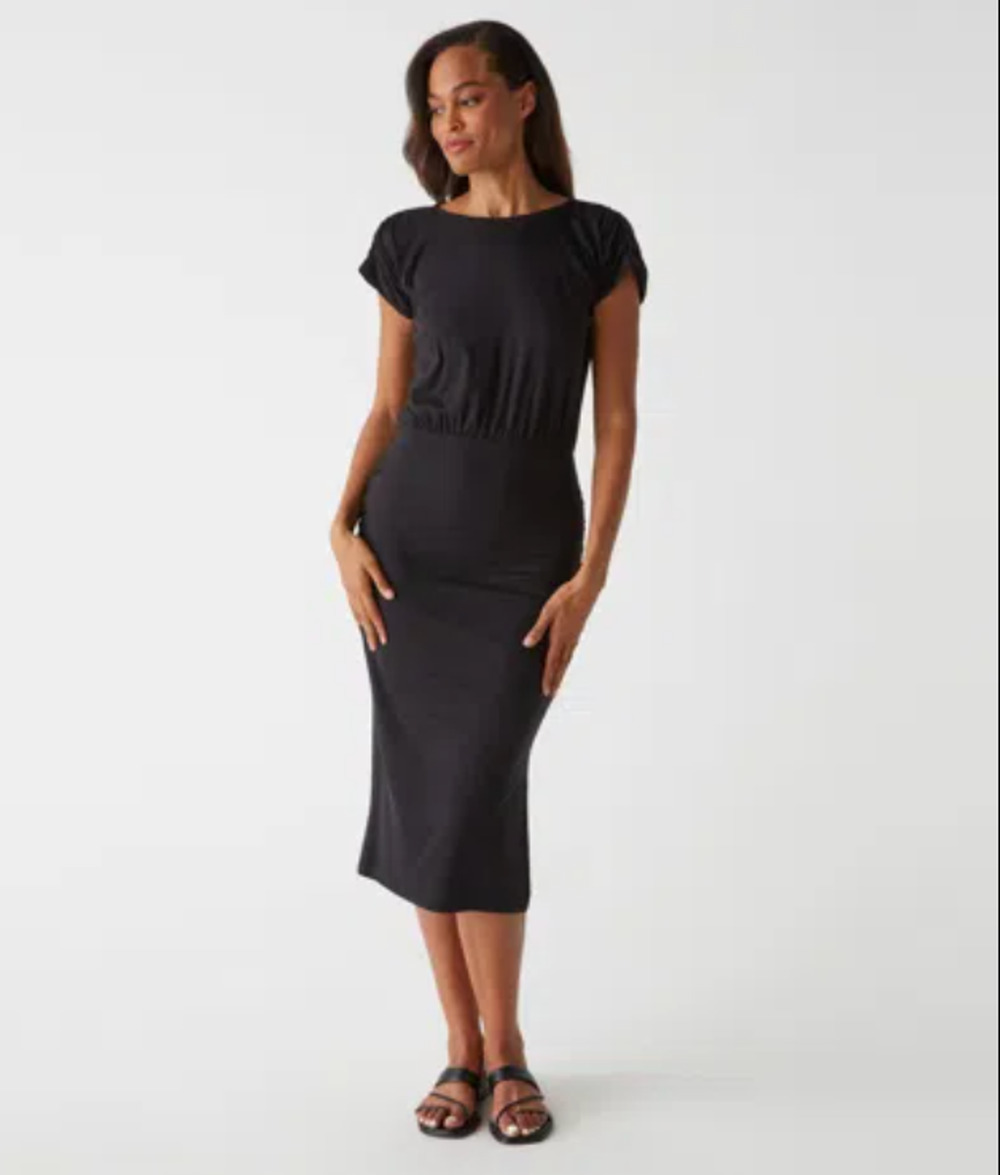 MICHAEL STARS NWT Hannah Ultra Rib Midi Dress in Black // M